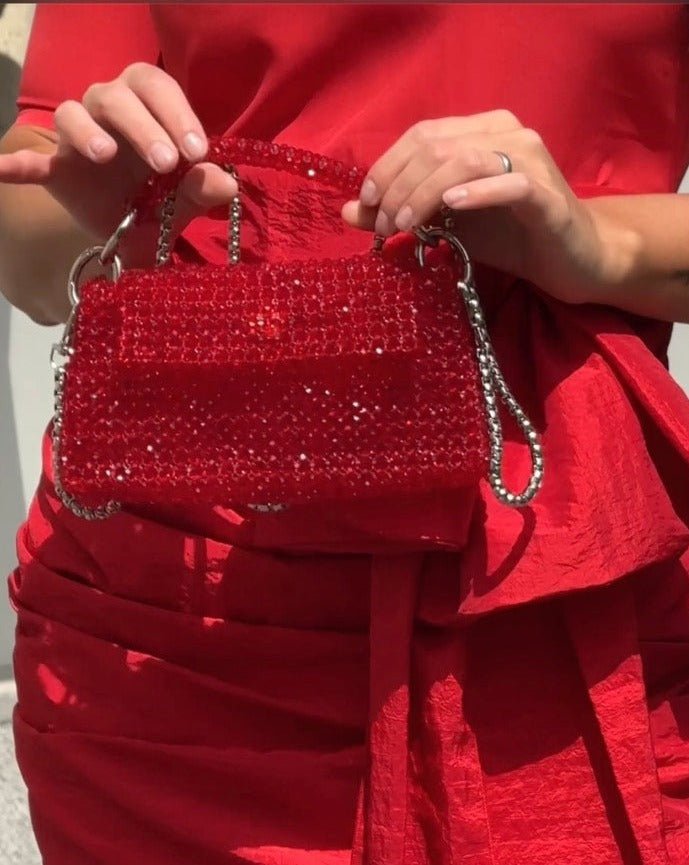 Handtasche aus Glasperlen rot - GRAYSS FASHION & HOME