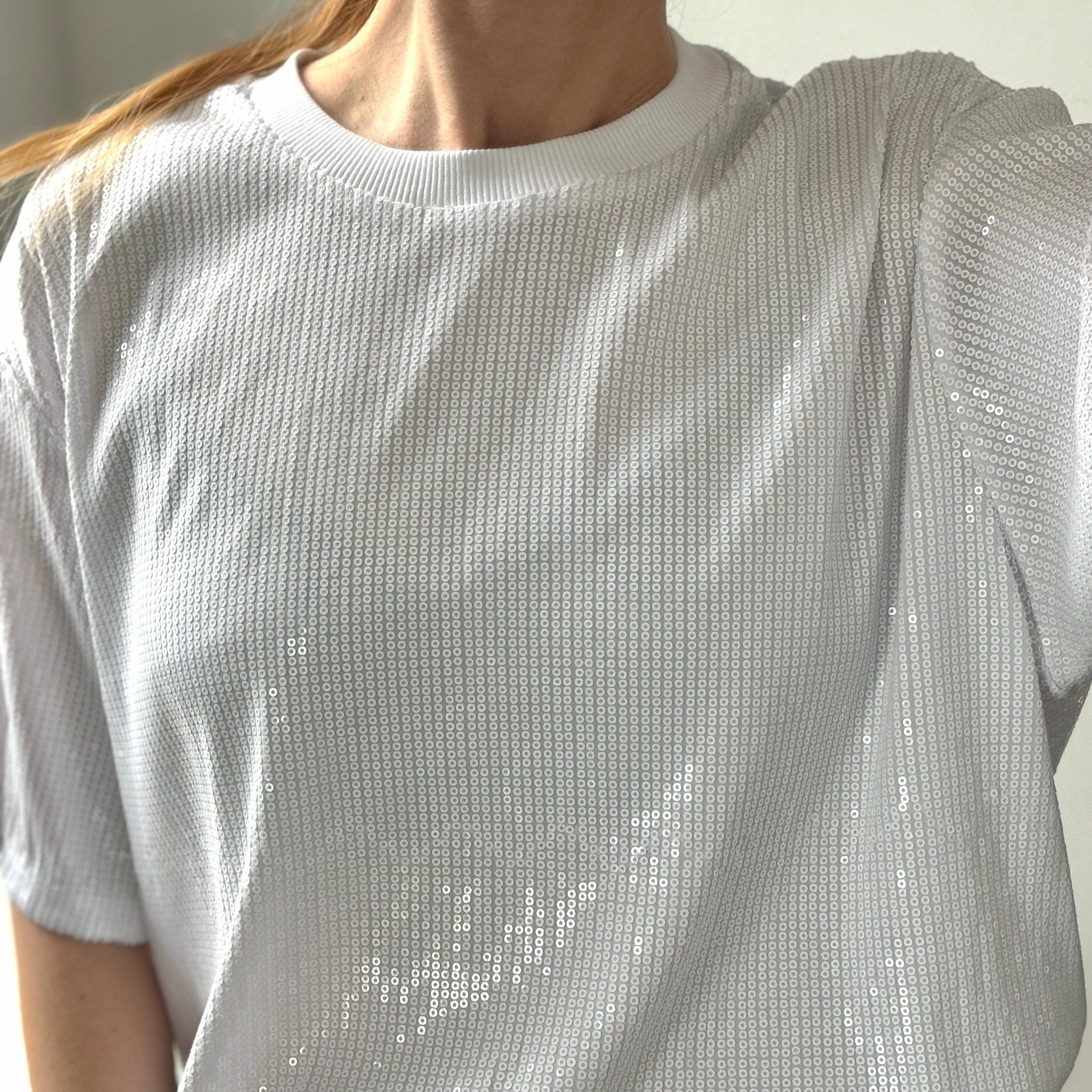 T-Shirt weiß mit Pailletten - GRAYSS FASHION